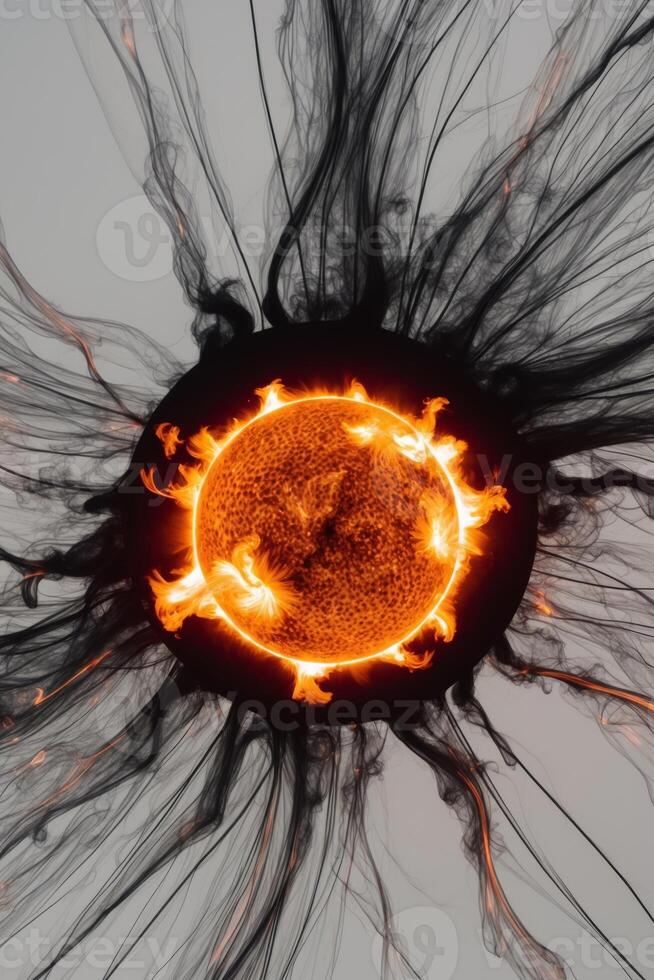 A close up of the sun with smoke coming out of it photo