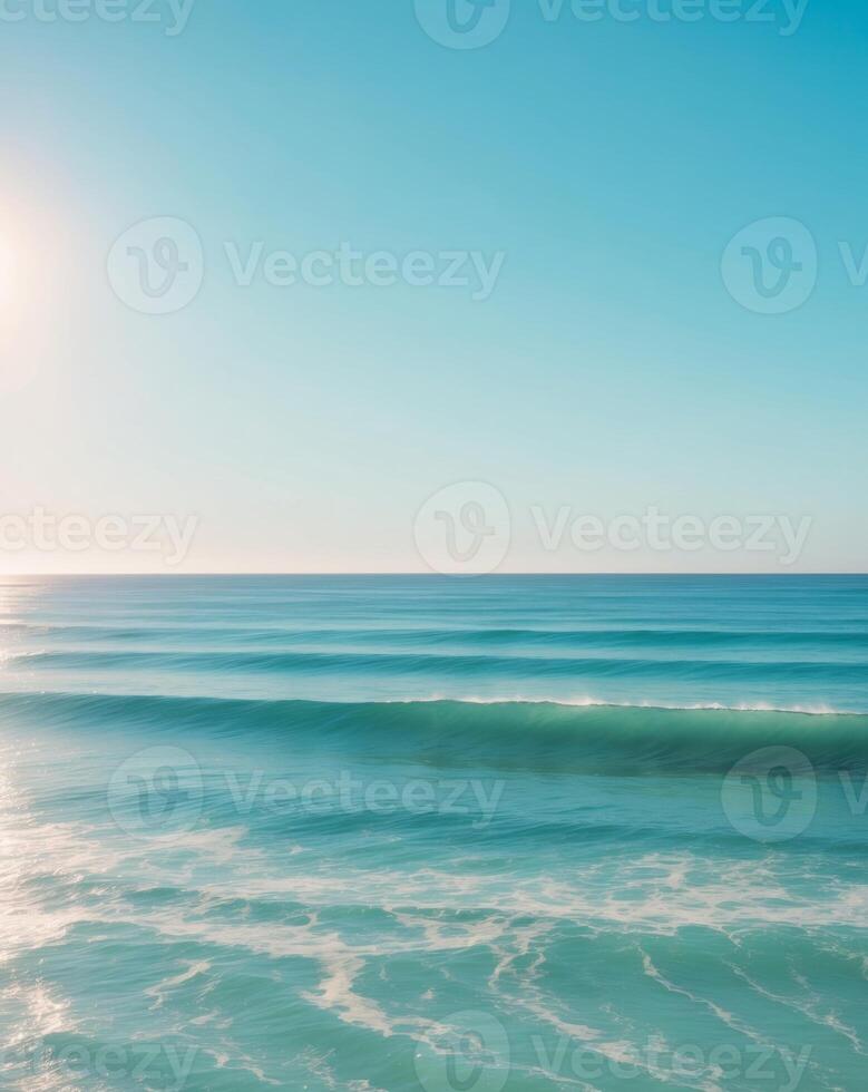 Serene Ocean and Sky Under Bright Blue Horizon. photo