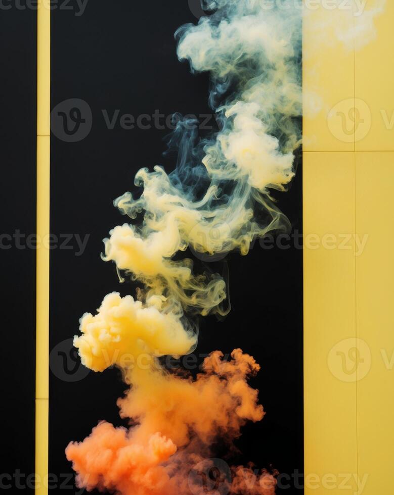 Picture of black and yellow background with lots of yellow and orange smoke emanating from the top. photo