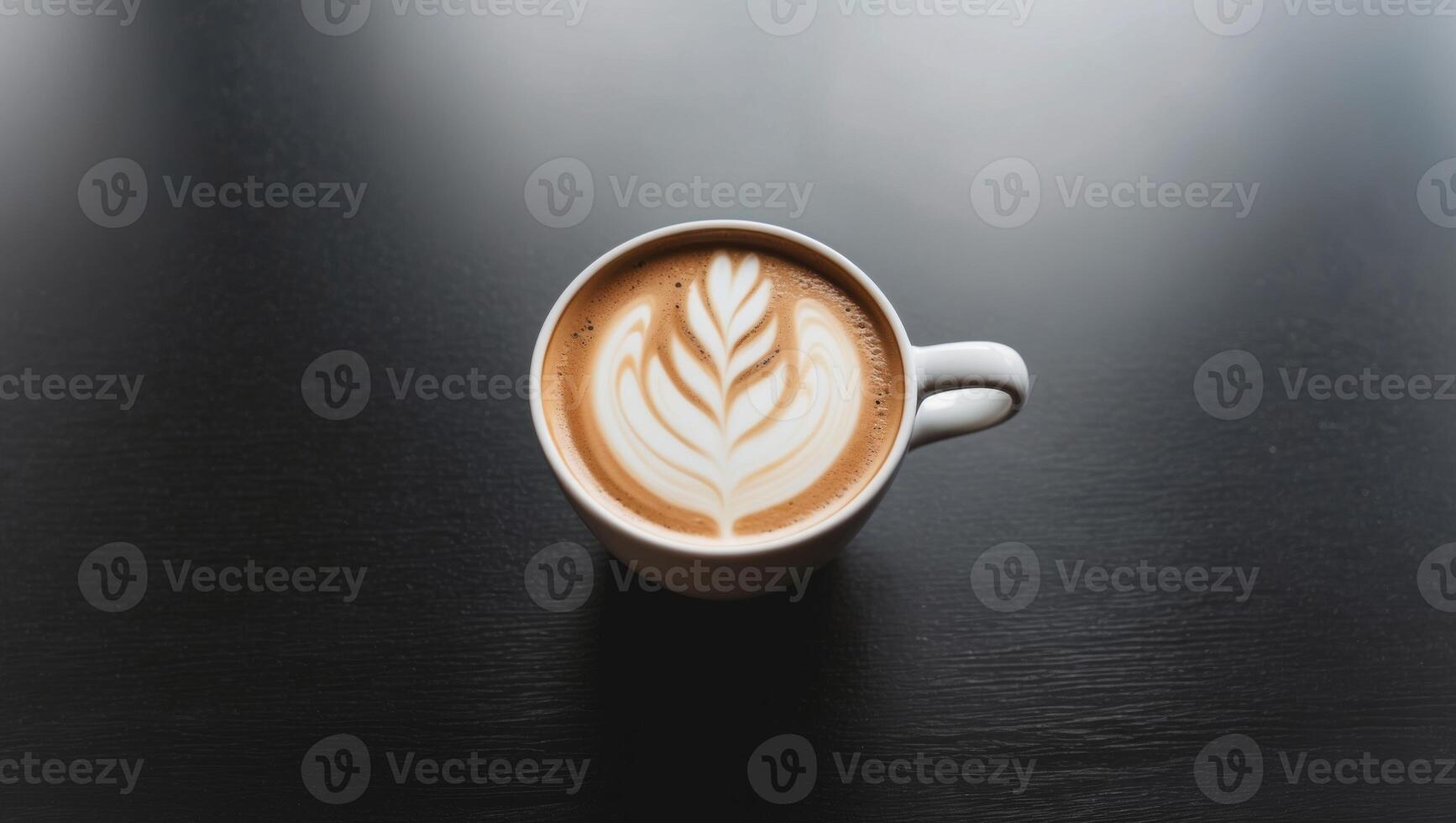 Top View of Latte Art Coffee Mug With Bean on Table Minimal Design Coffee Shop Concept. photo