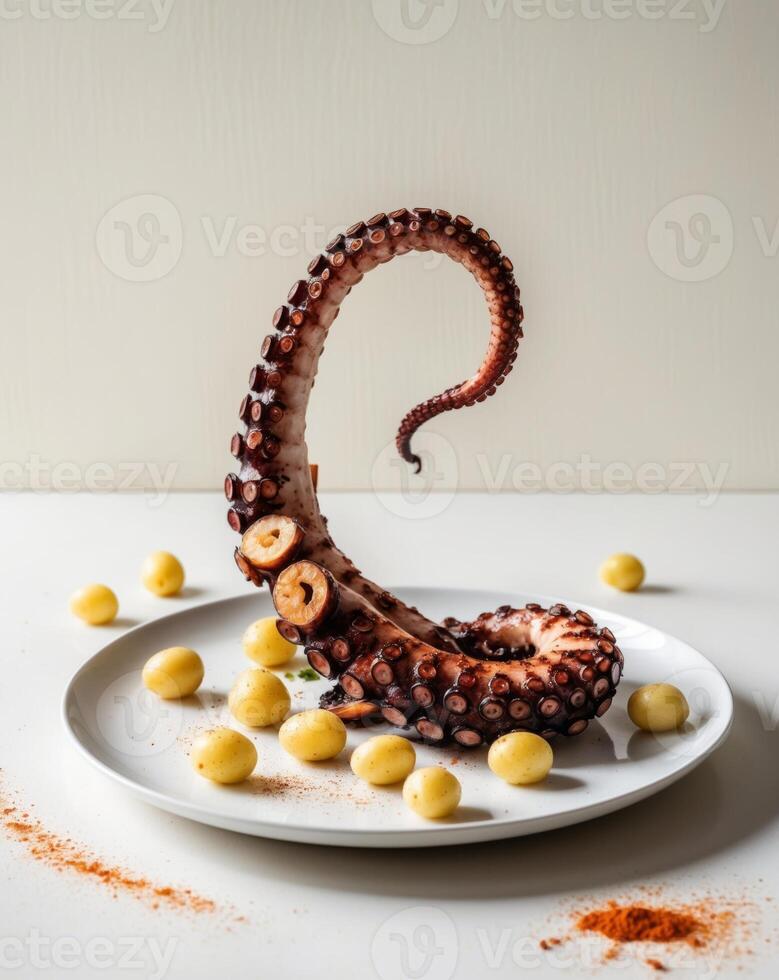 grilled octopus with potatoes and paprika. photo