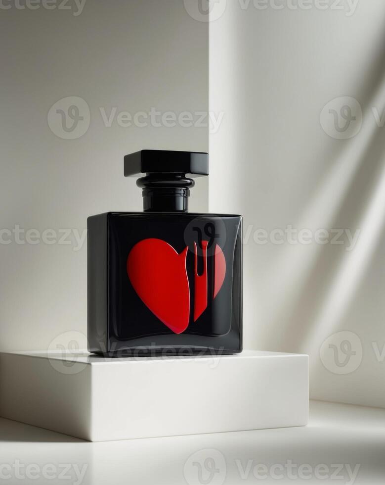 Mysterious dark bottle with bleeding heart symbol. photo