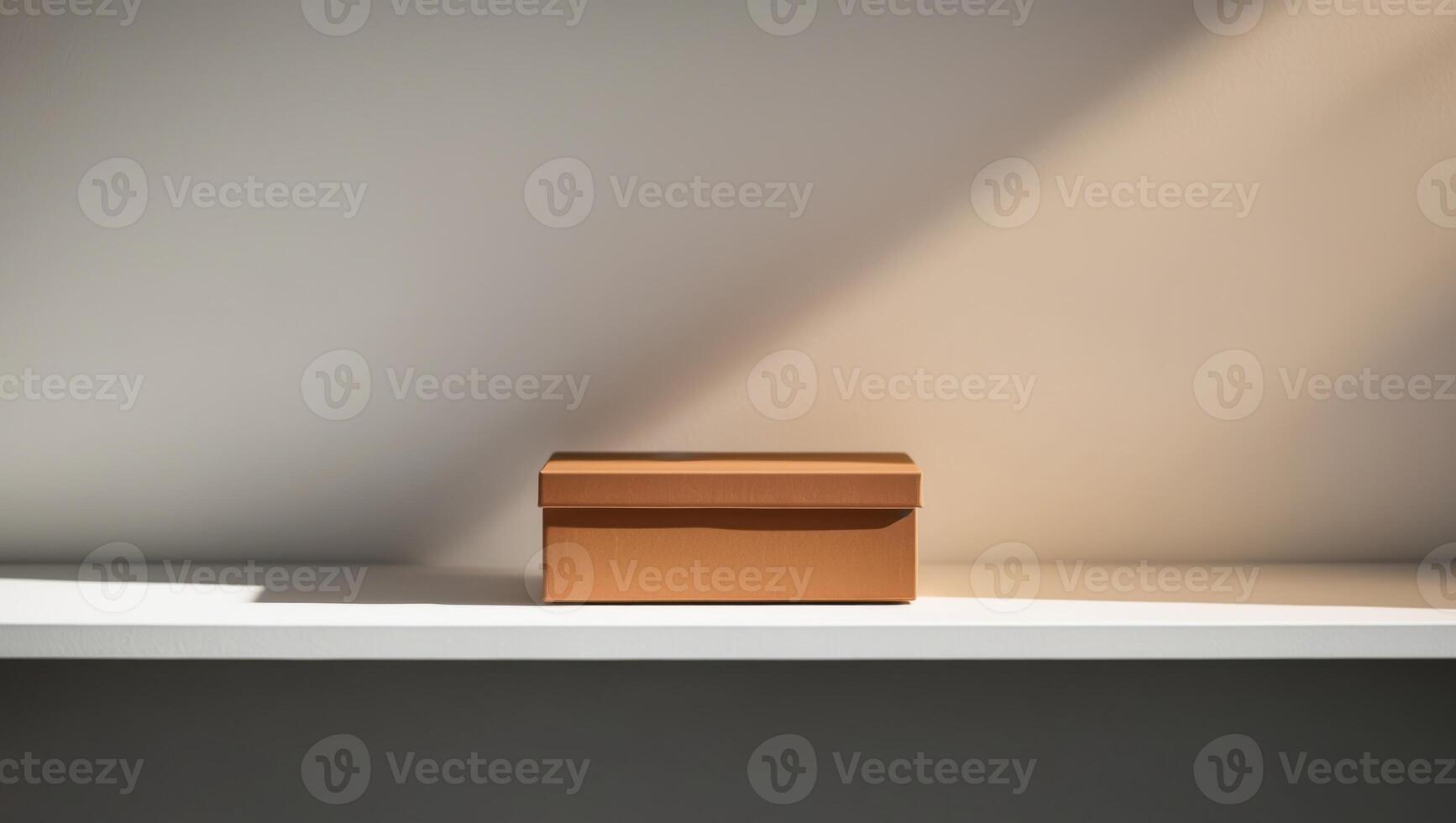 Simple Brown Box on a Shelf with Soft Shadows. photo