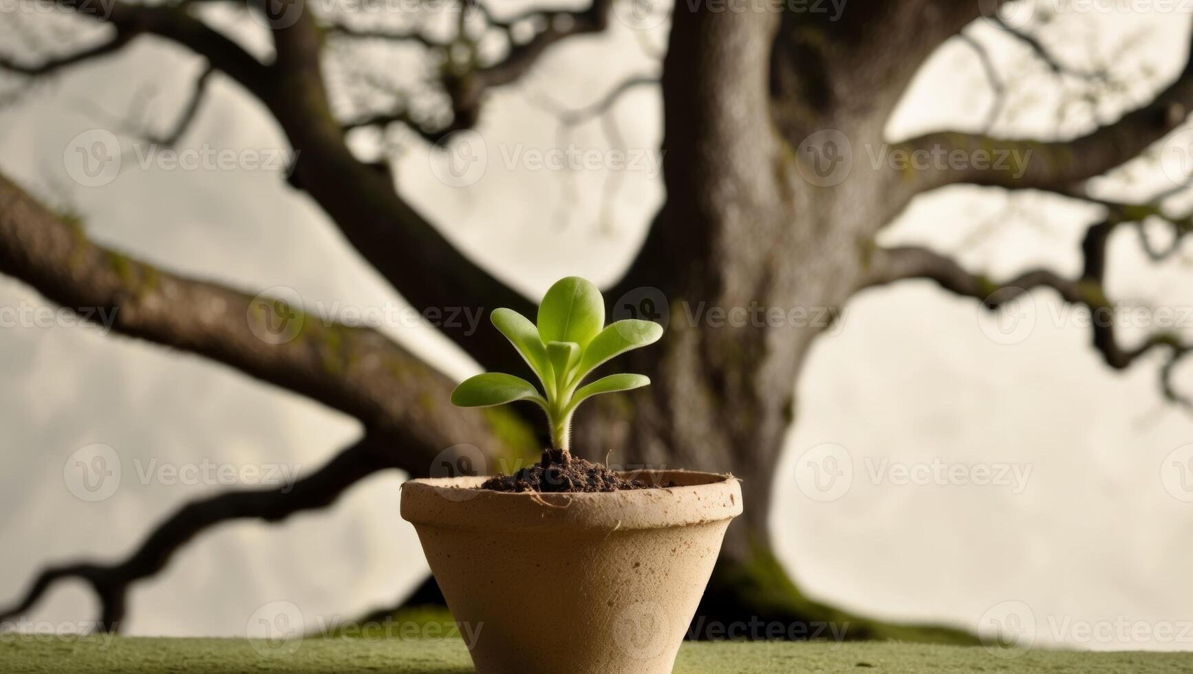 A small plant in a pot on a table photo