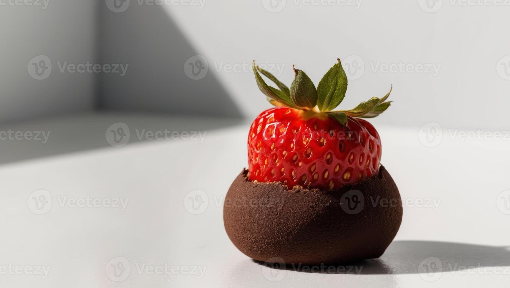A chocolate covered strawberry sitting in a shell photo