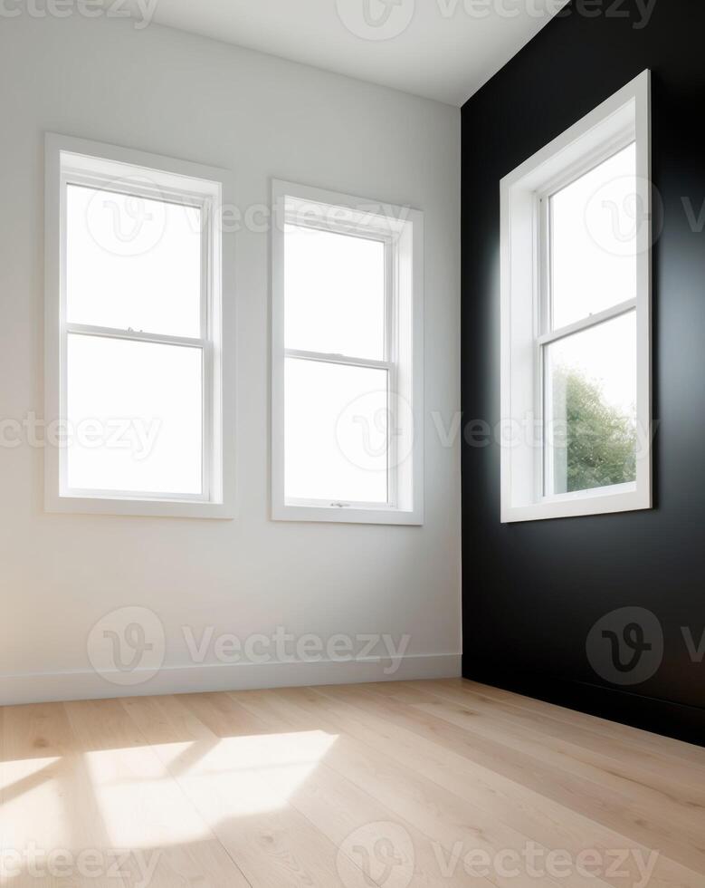 Empty room with black walls and white trim photo