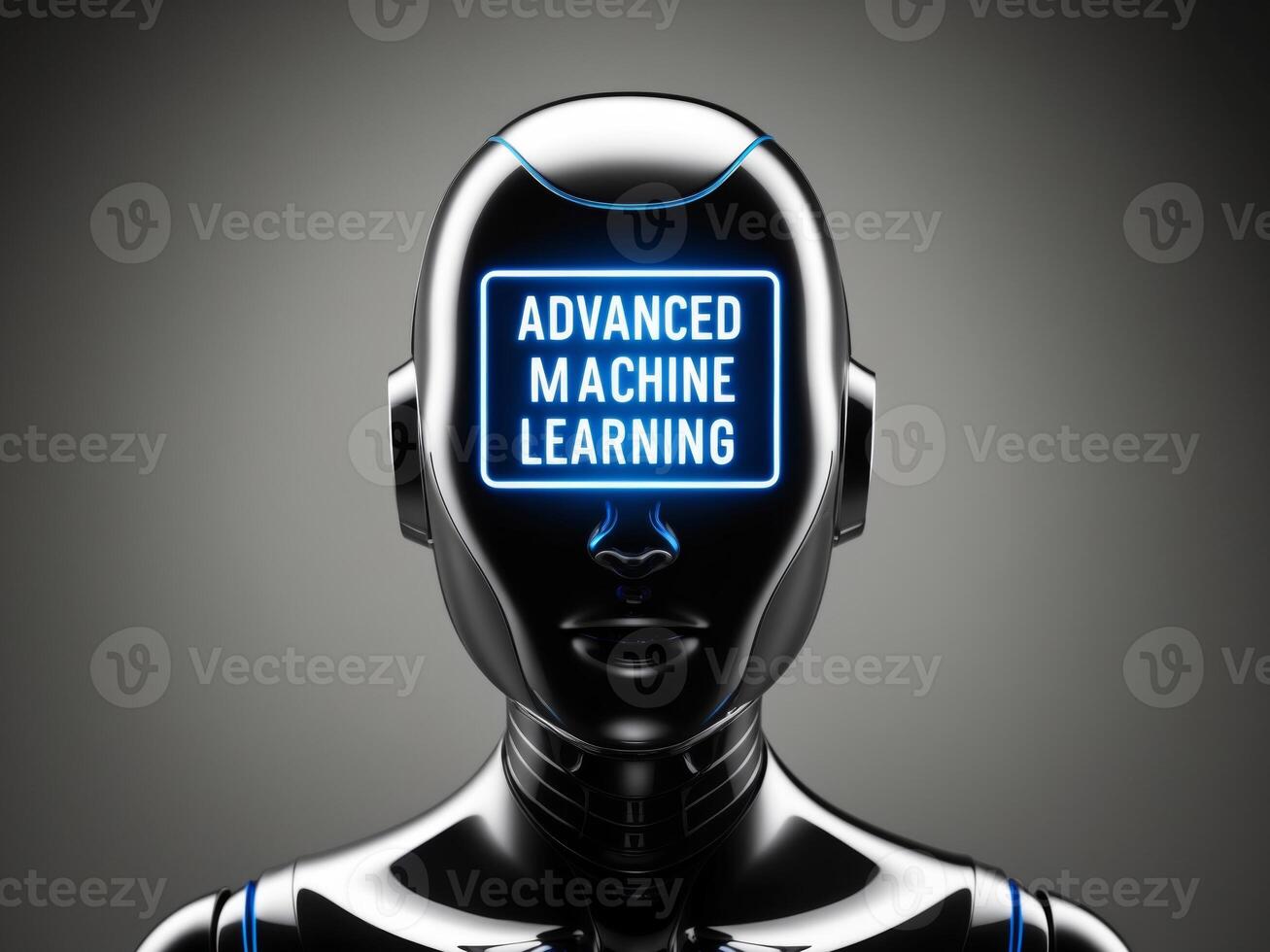 A robot head with the words advanced machine learning on it photo