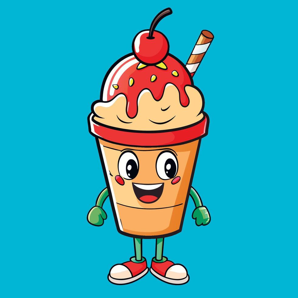A cartoon ice cream sundae character with arms and legs vector