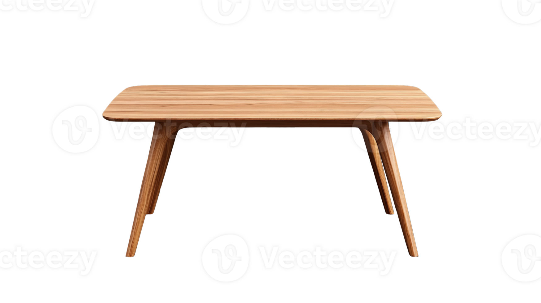 Simple wooden coffee table with angled legs, minimalist design, on a transparent background. png