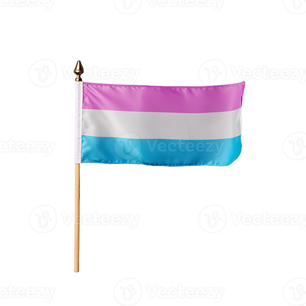 Hand holding a transgender pride flag, waving it proudly, on a transparent background. png