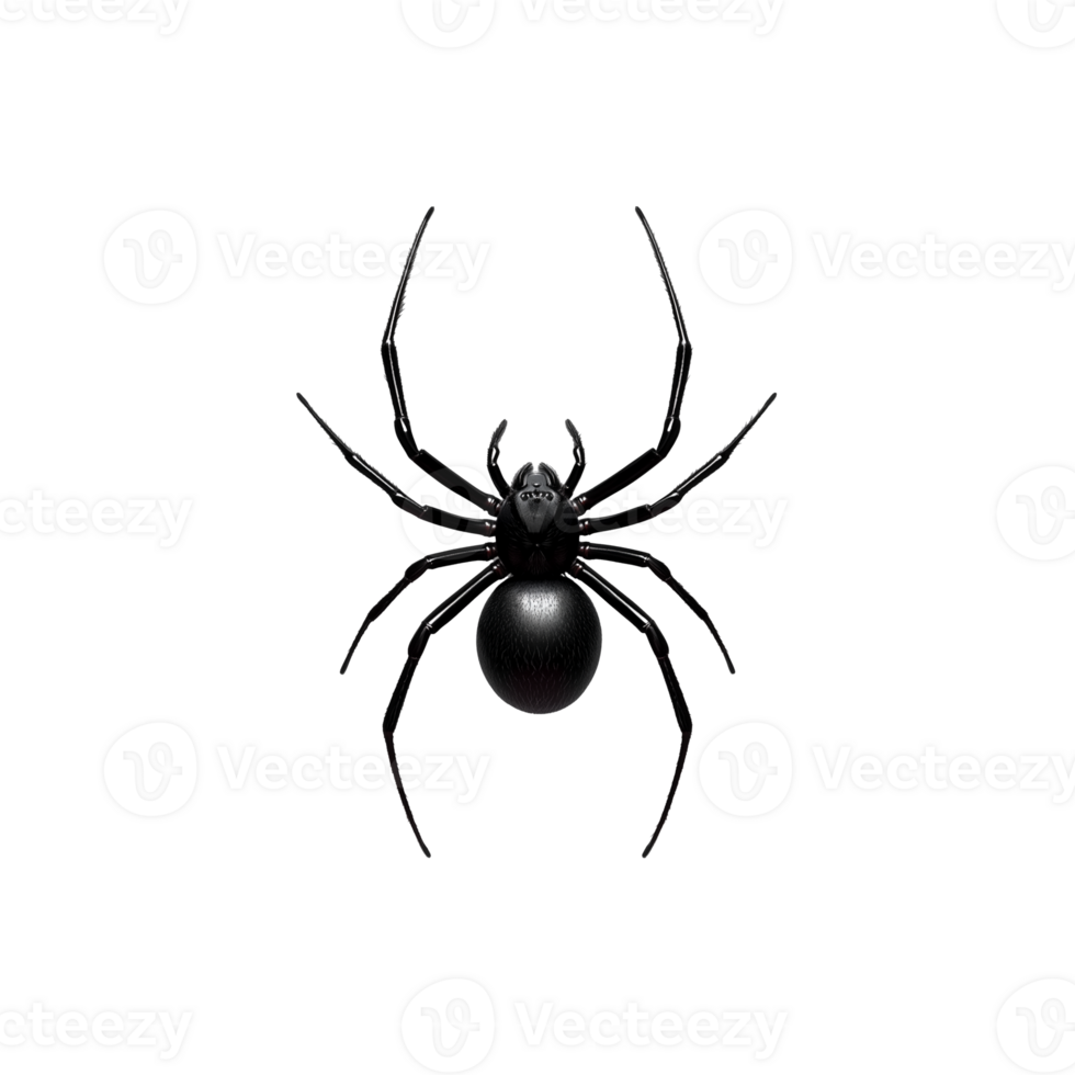 Close up of black spider with long legs and intricate body details on transparent background png