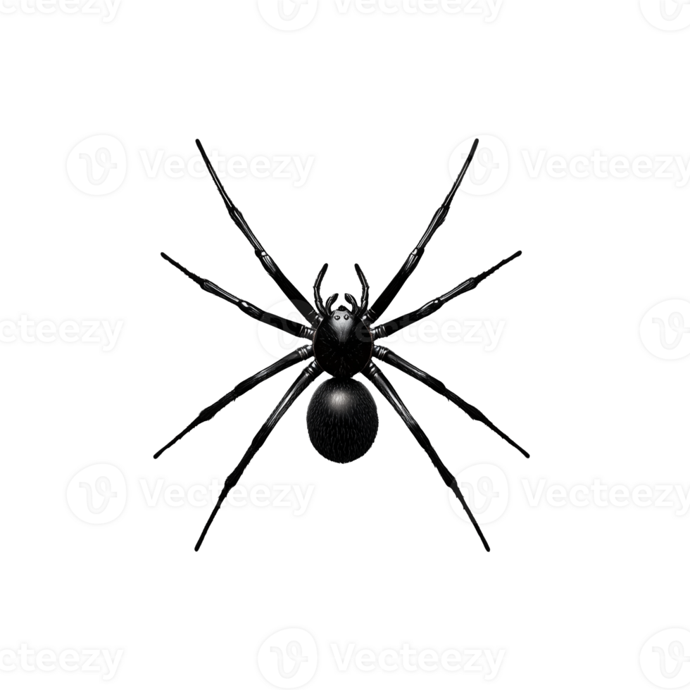 Realistic black spider with detailed legs and round body on transparent background png