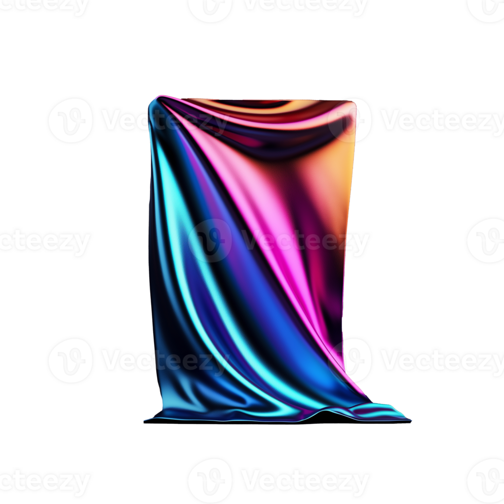 Iridescent fabric with gradient colors and flowing folds on transparent background png