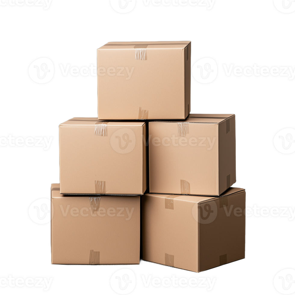 Stack of cardboard boxes for storage or moving on transparent background png