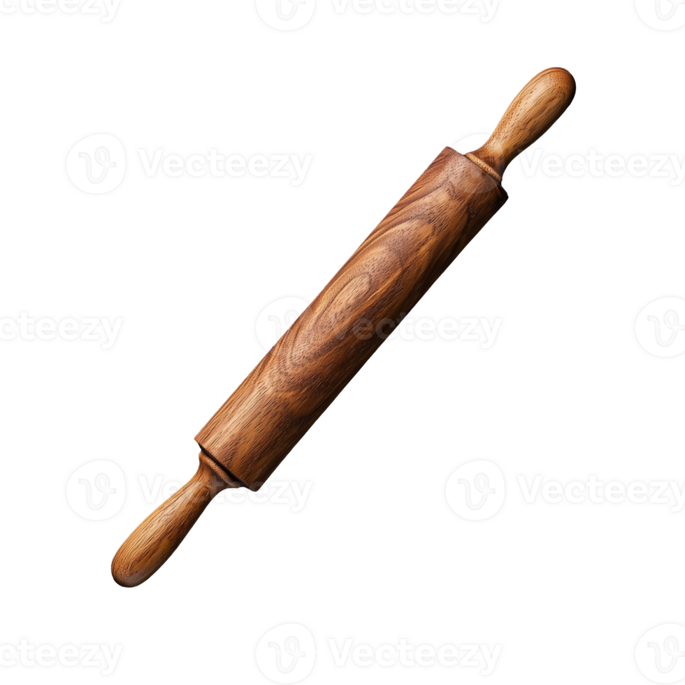 Wooden rolling pin with smooth finish on transparent background png