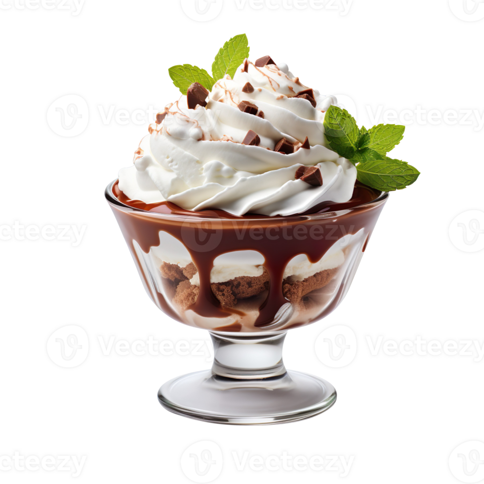 Delicious chocolate sundae isolated on transparent background png