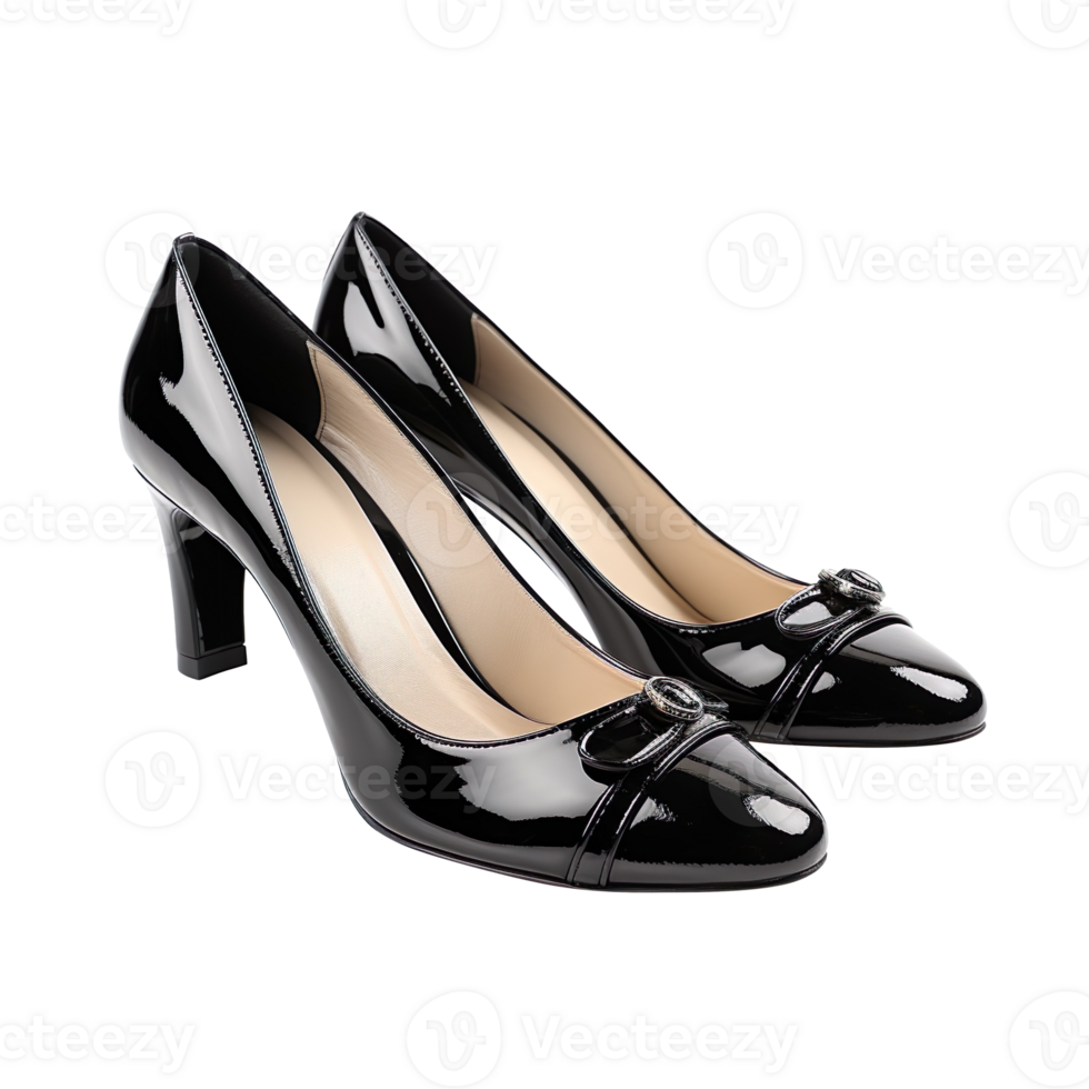 Female lacquered black shoes isolated on transparent background png