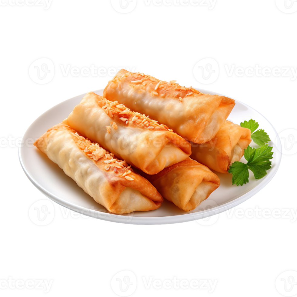 Egg roll in white plate isolated on transparent background png
