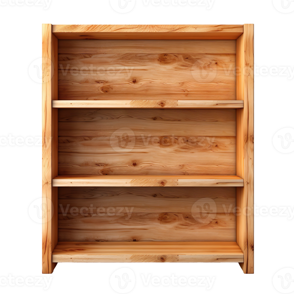 Empty wooden bookshelf isolated on transparent background png