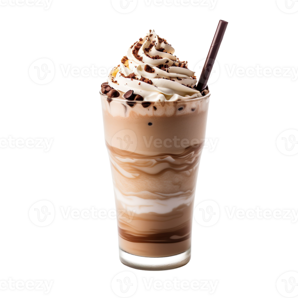 Frappuccino with straw in a glass cup isolated on transparent background png