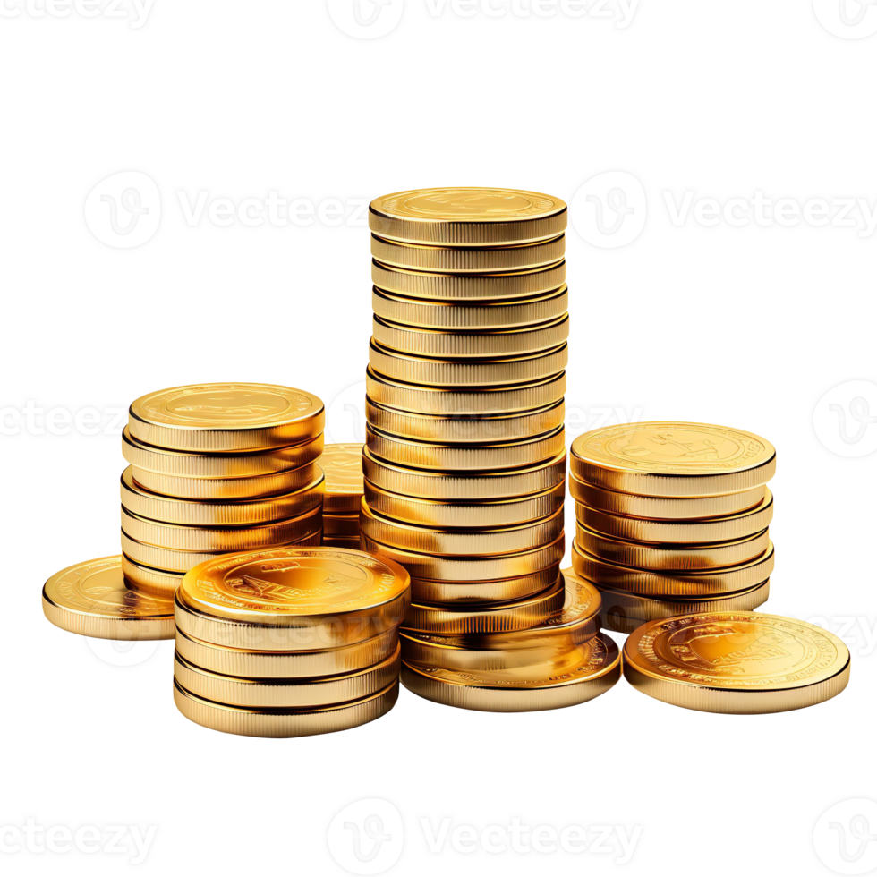 pile of gold coins isolated on transparent background png
