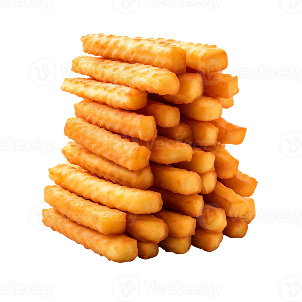 Pile of tasty cheese sticks isolated on transparent background png