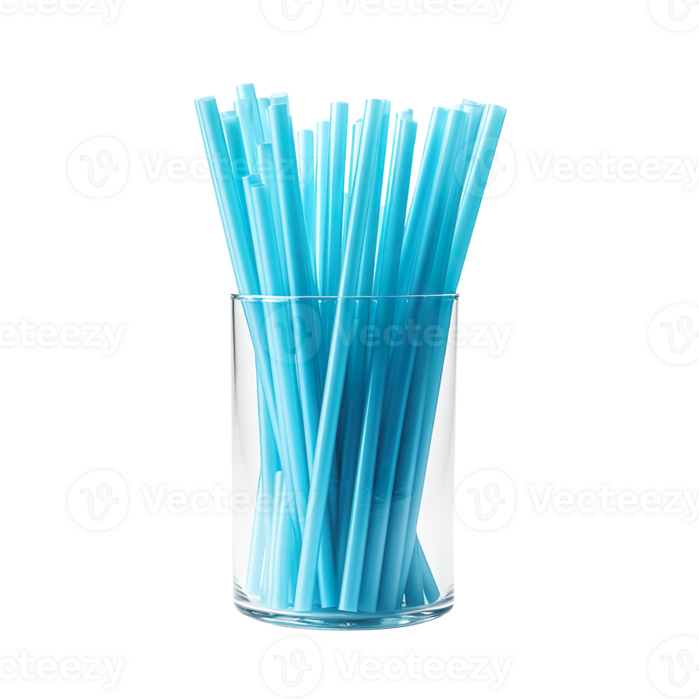 Plastic drinking blue straw isolated on transparent background png