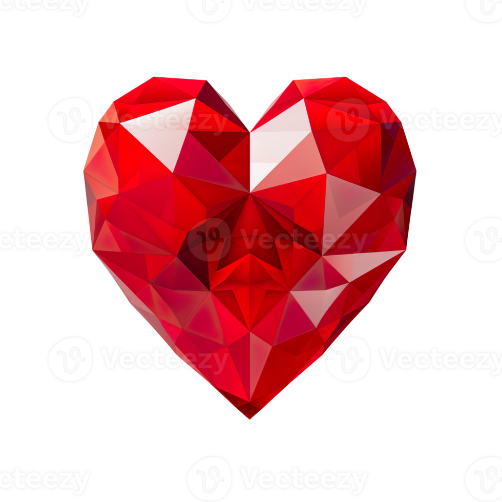 Red polygonal heart isolated on transparent background png