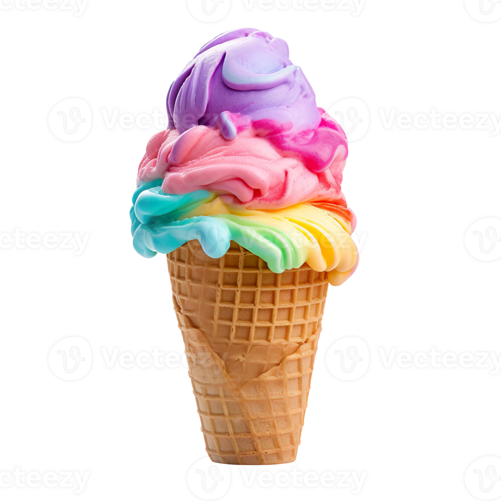 Rainbow ice cream cone isolated on transparent background png