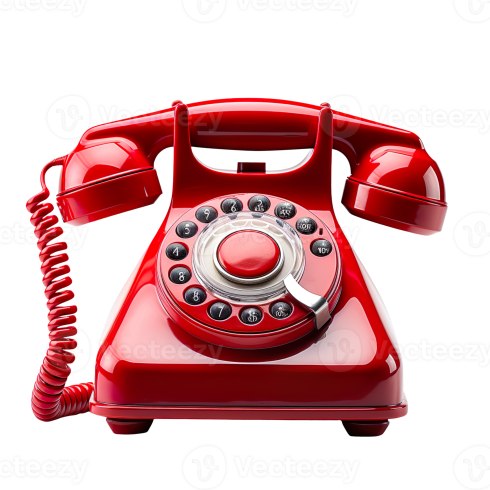 Red old telephone isolated on transparent background png