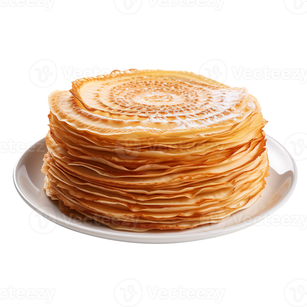 Stack of circle crepes in a plate isolated on transparent background png