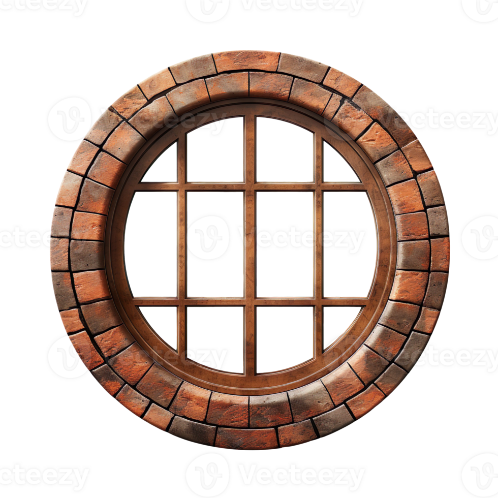 Vintage round brick window isolated on transparent background png