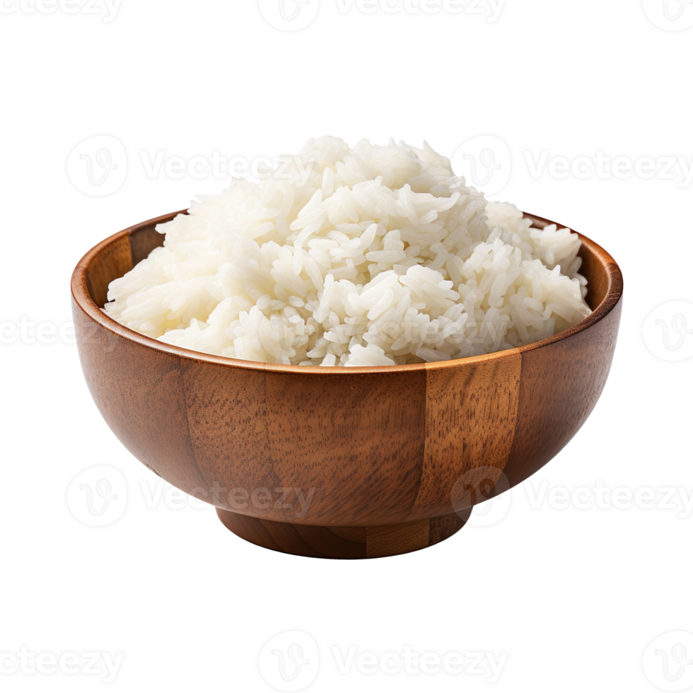 White rice in a wooden bowl isolated on transparent background png