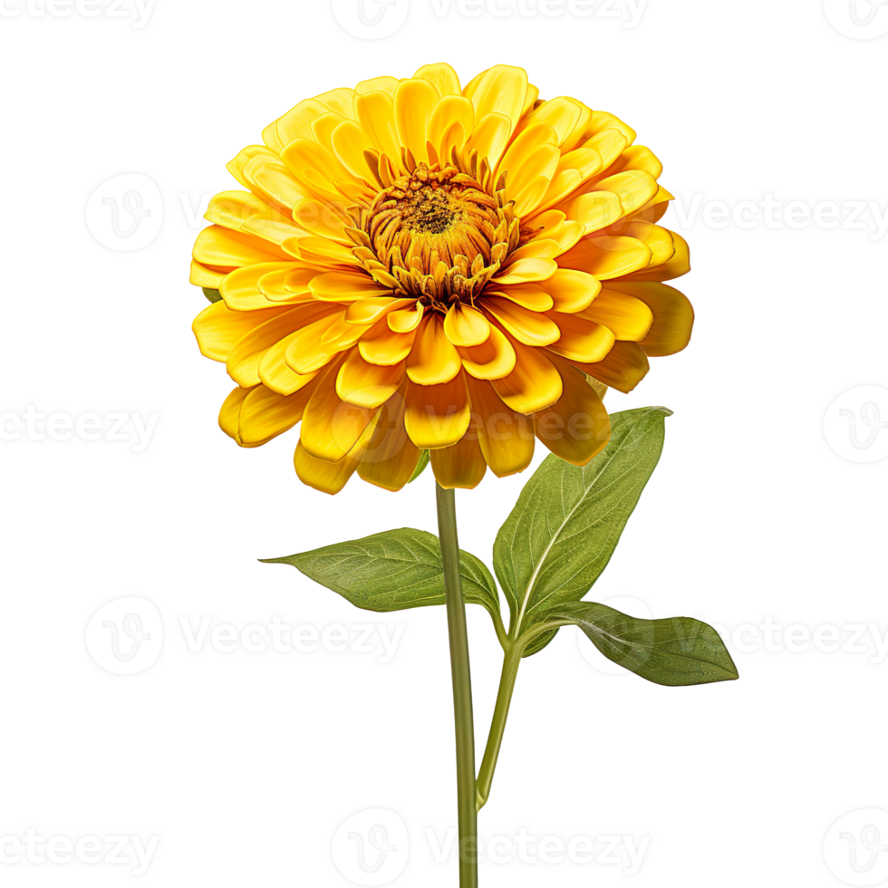 Yellow zinnia flower with a stem isolated on transparent background png