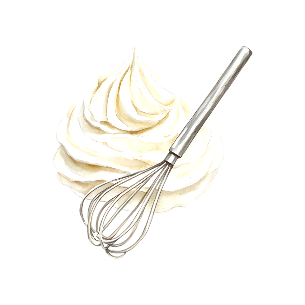 Hand-painted watercolor whipped cream with whisk ideal for baking and culinary themes png