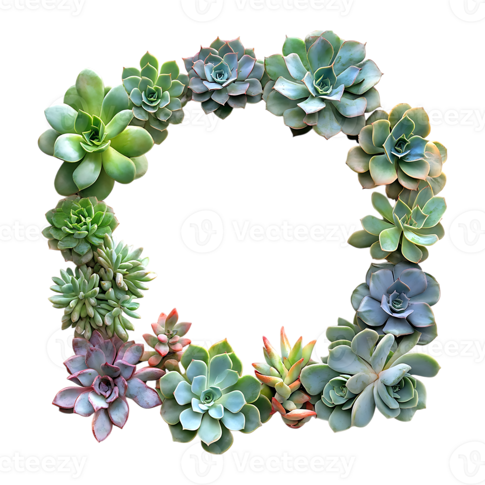 Botanical frame with succulents on a transparent background png