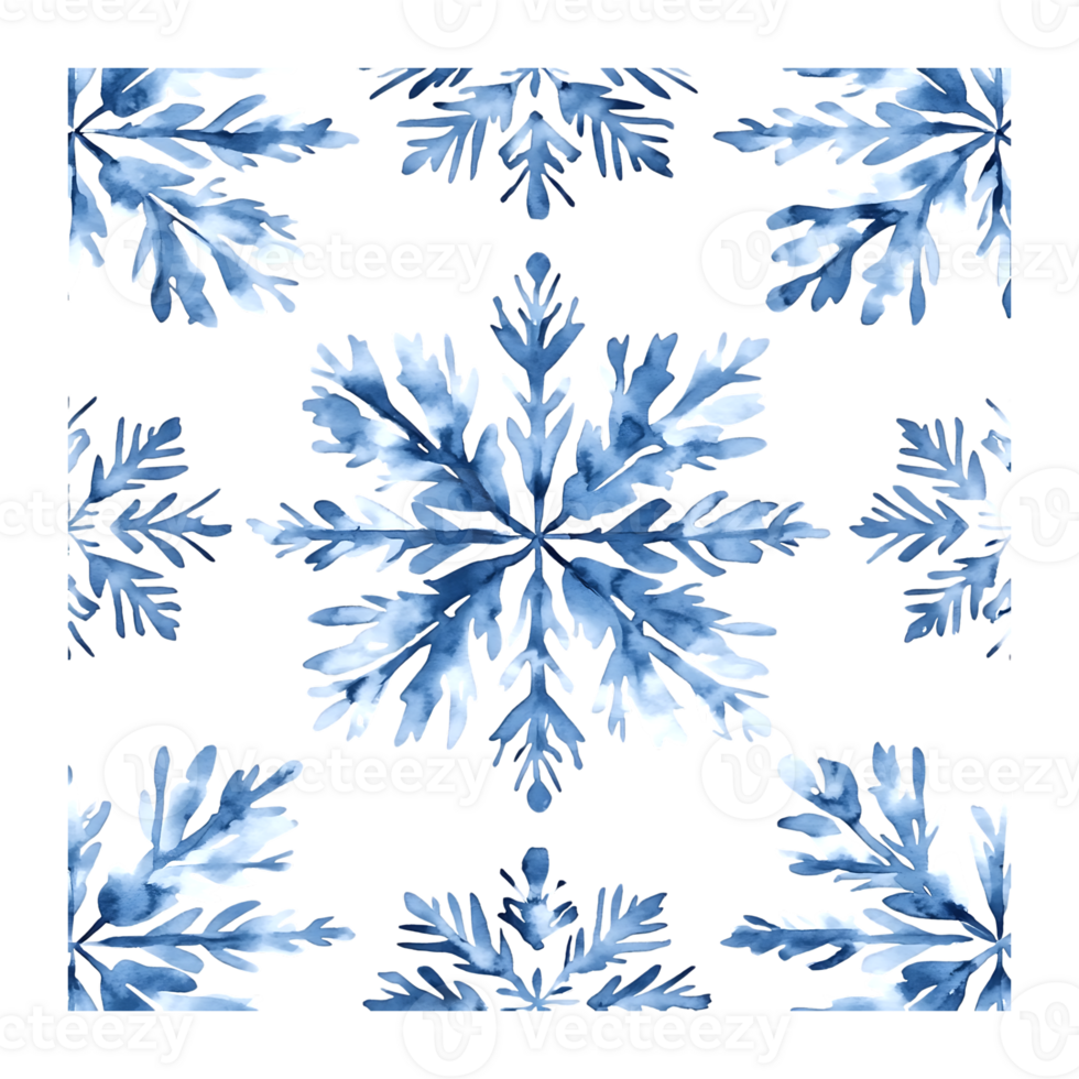 Hand-painted watercolor snowflake pattern for Christmas wrapping paper and festive textiles png