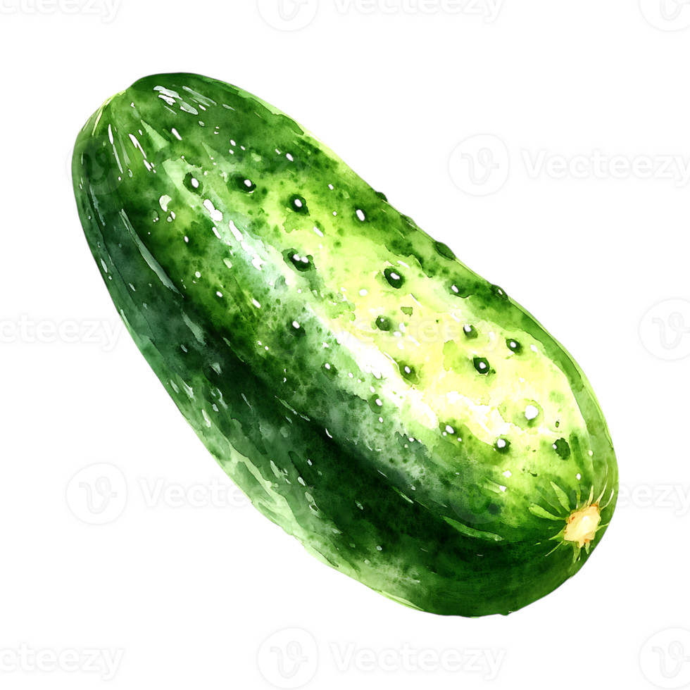 Detailed Watercolor Illustration of a Fresh Cucumber on a transparent background png