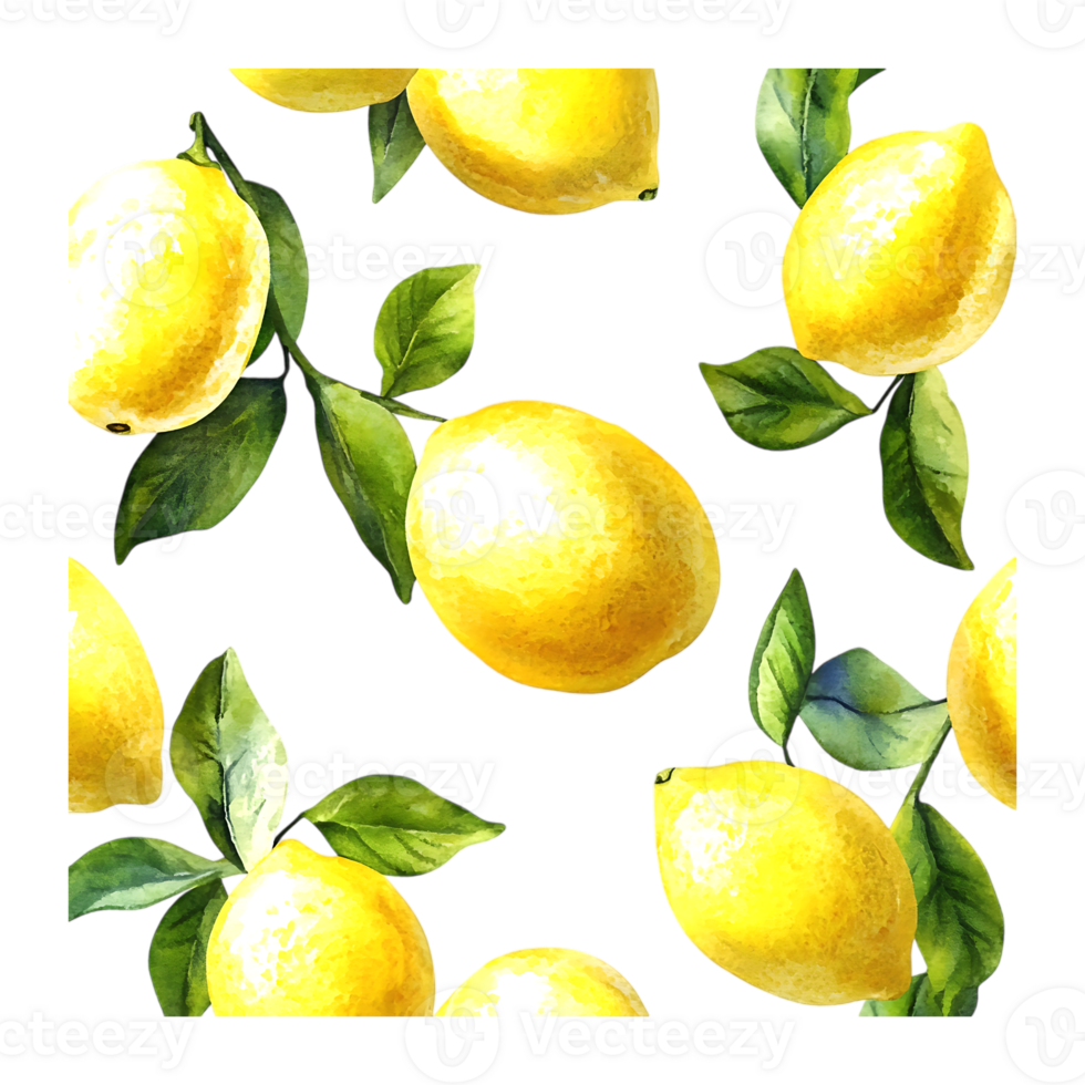 Bright Watercolor Lemon Pattern on transparent on a transparent background png