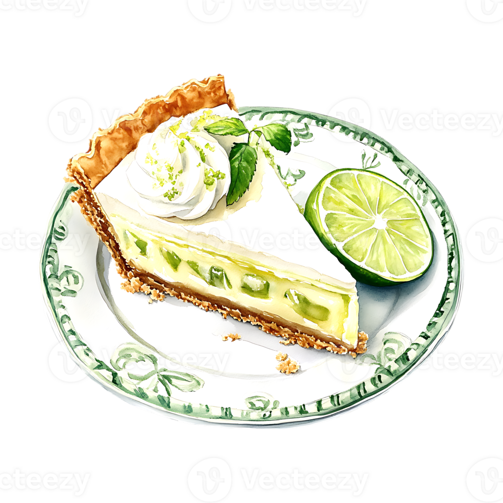 Lime pie slice watercolor illustration for dessert designs on a transparent background png