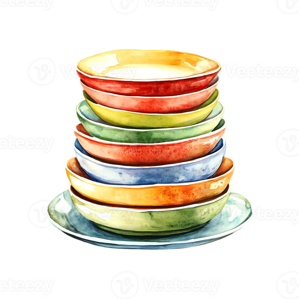 Minimalist watercolor stack of dinner plates hand-painted and isolated for elegant kitchen decor png