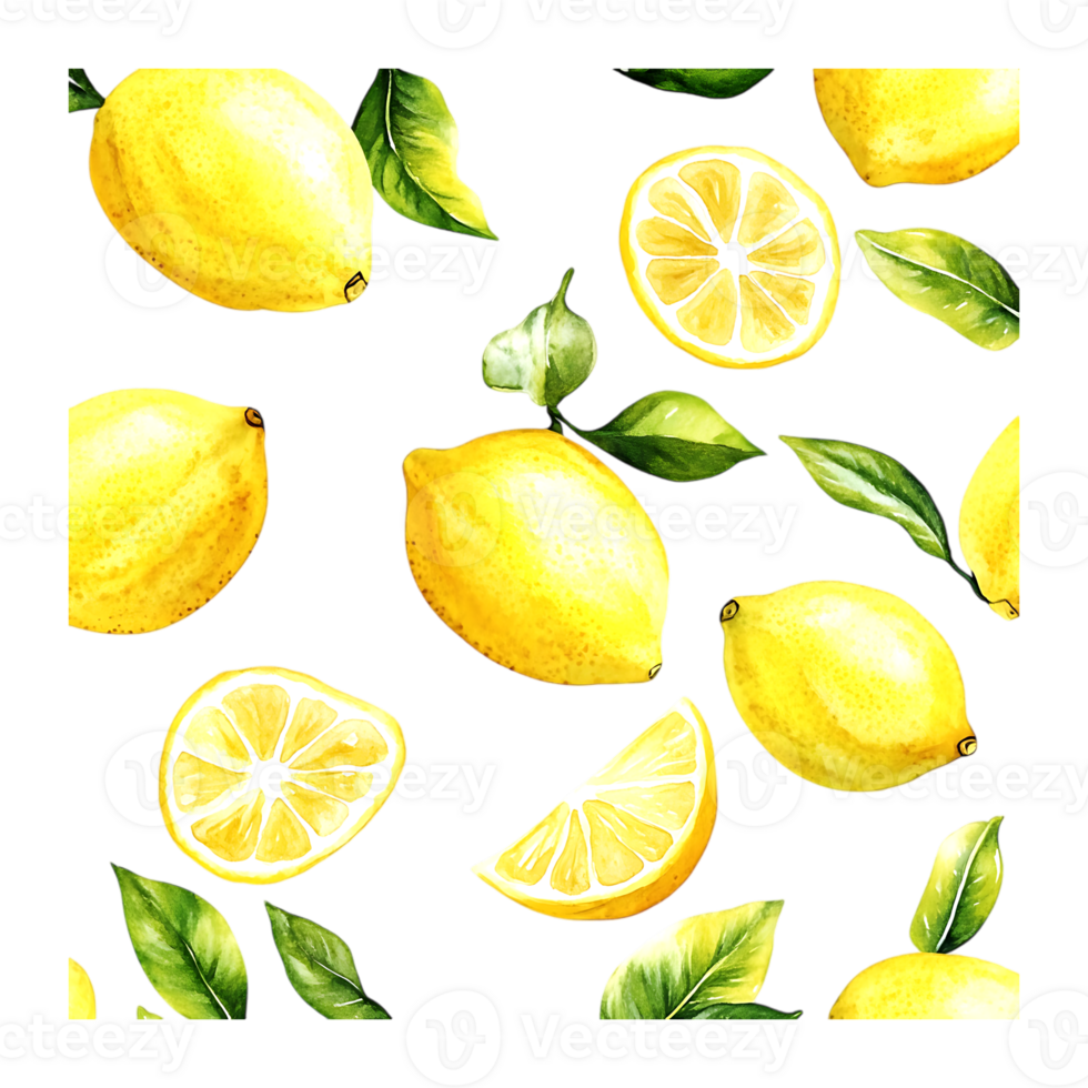 Seamless Watercolor Lemon Design on a transparent background png
