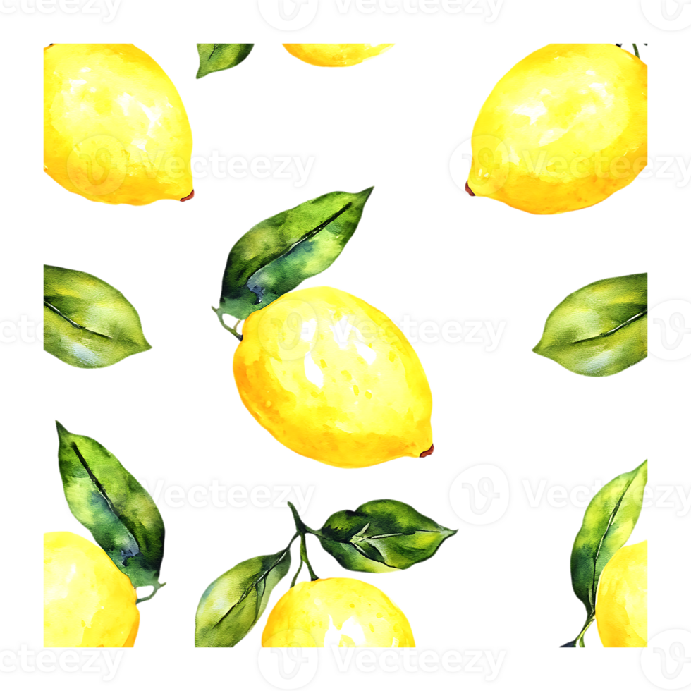 Bright Watercolor Lemons Seamless Pattern on a transparent background png