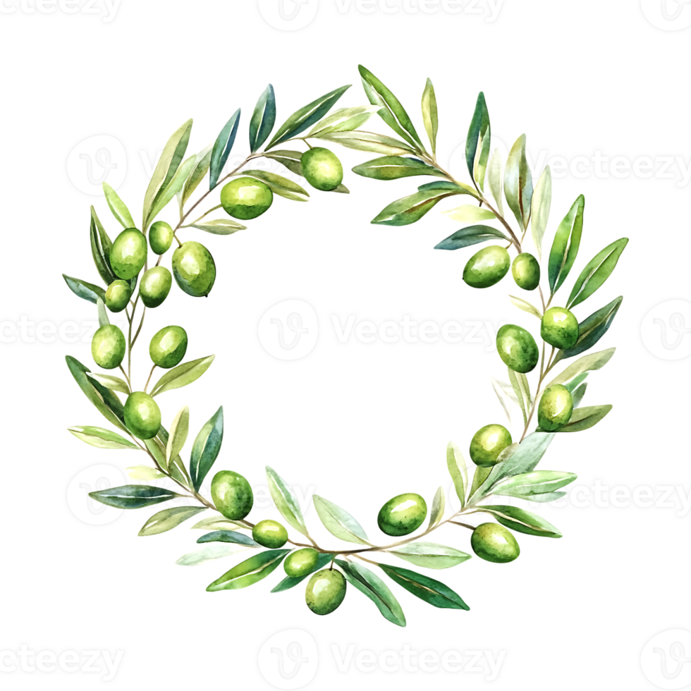 Olive Wreath with Green Olives in Watercolor on a transparent background png