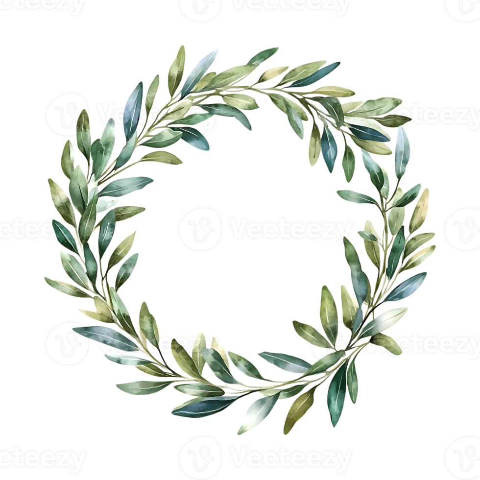 Hand-painted watercolor wreath of olive branches perfect for elegant packaging and invitations png