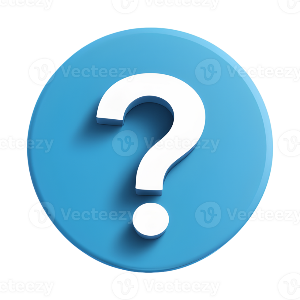 3D Blue Circular Icon with Question Mark Isolated on Transparent Background png