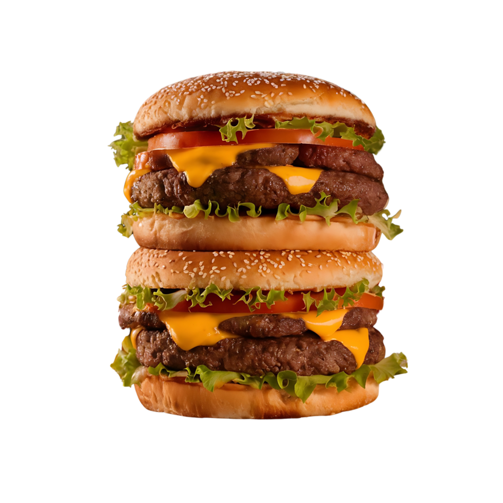 Sunset Feast A Delicious Double Cheeseburger in a Rustic Setting png