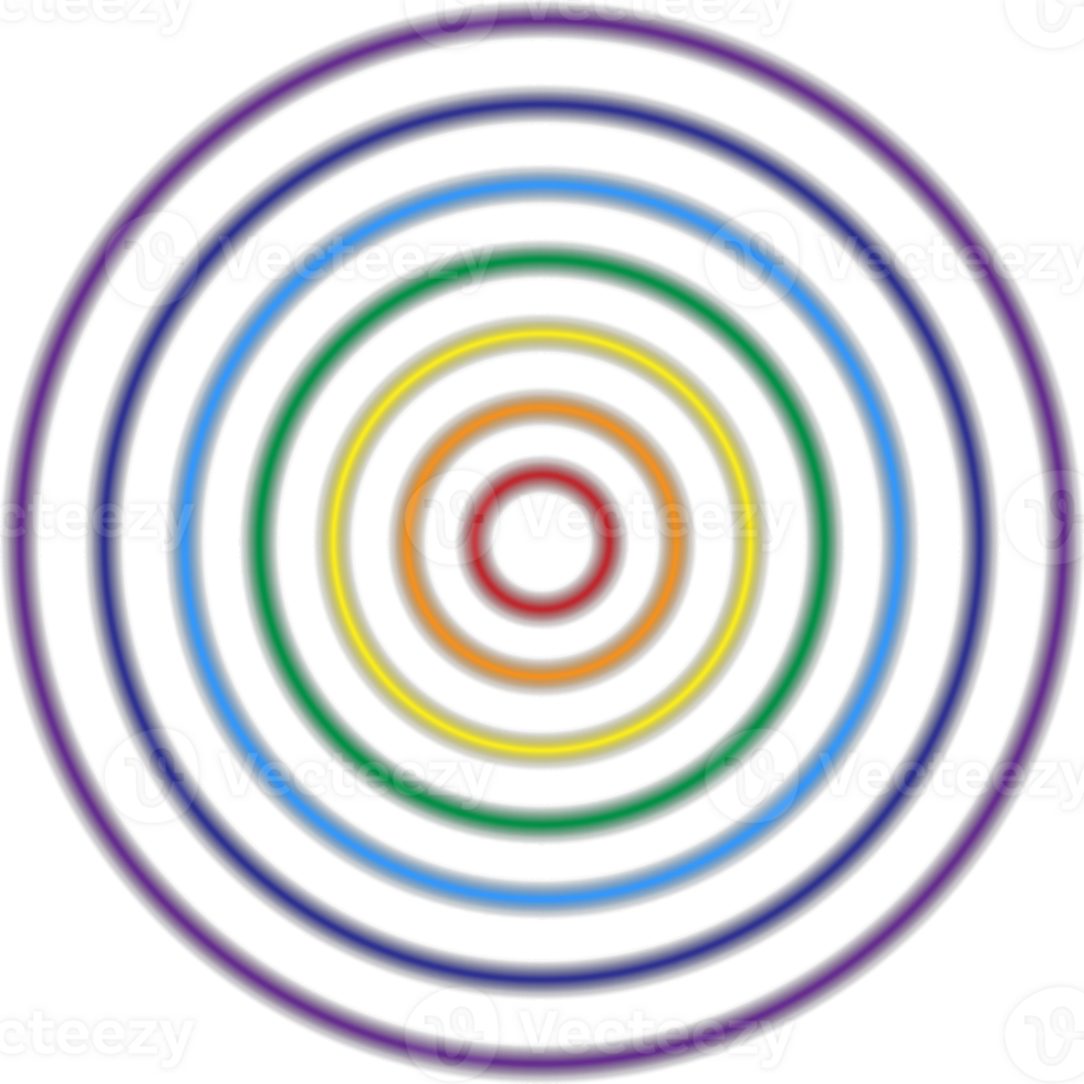 Glowing rainbow circles on transparent background, beautiful bright colors, color target png