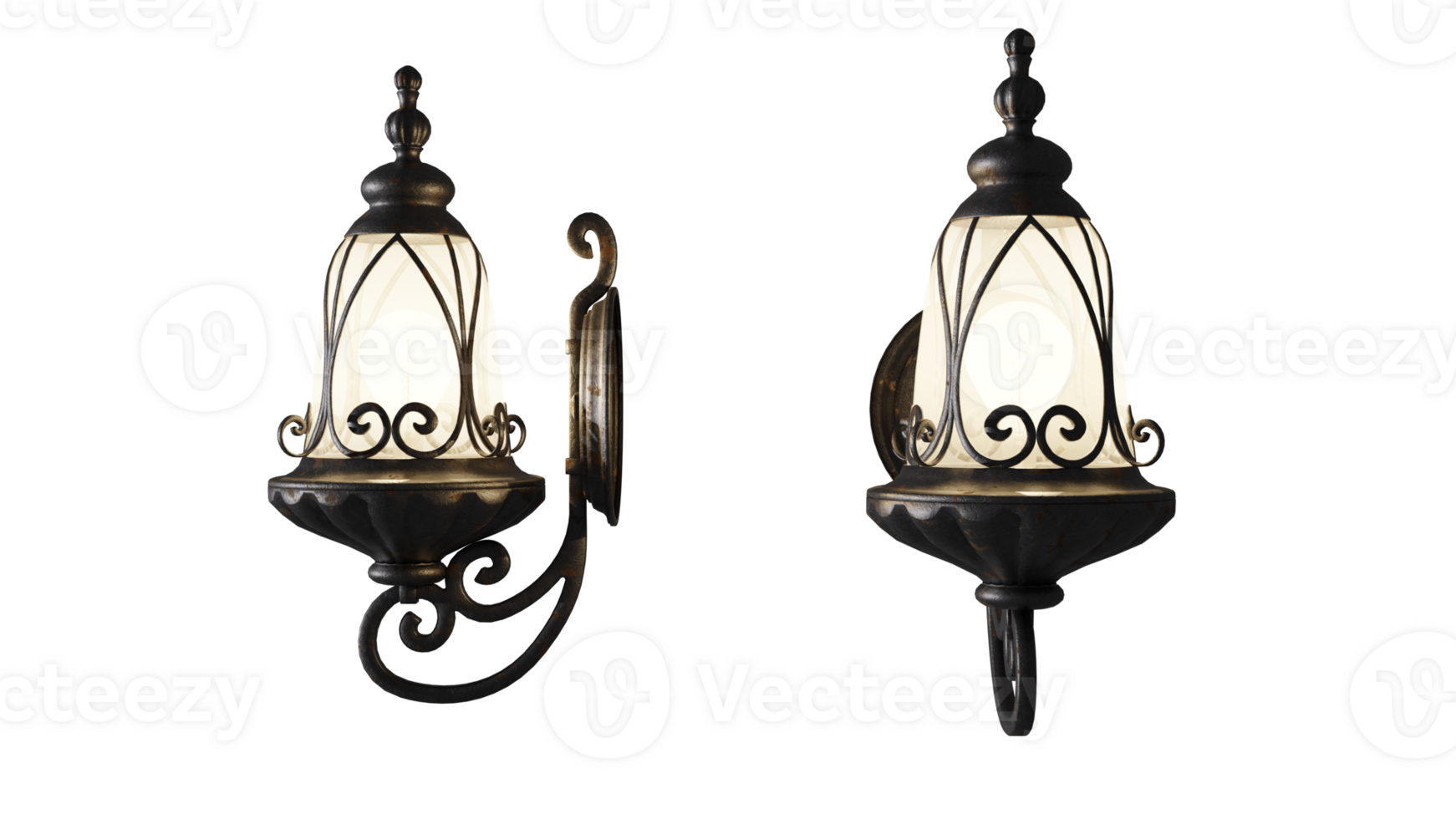 Two wall sconces with ornate designs on them png