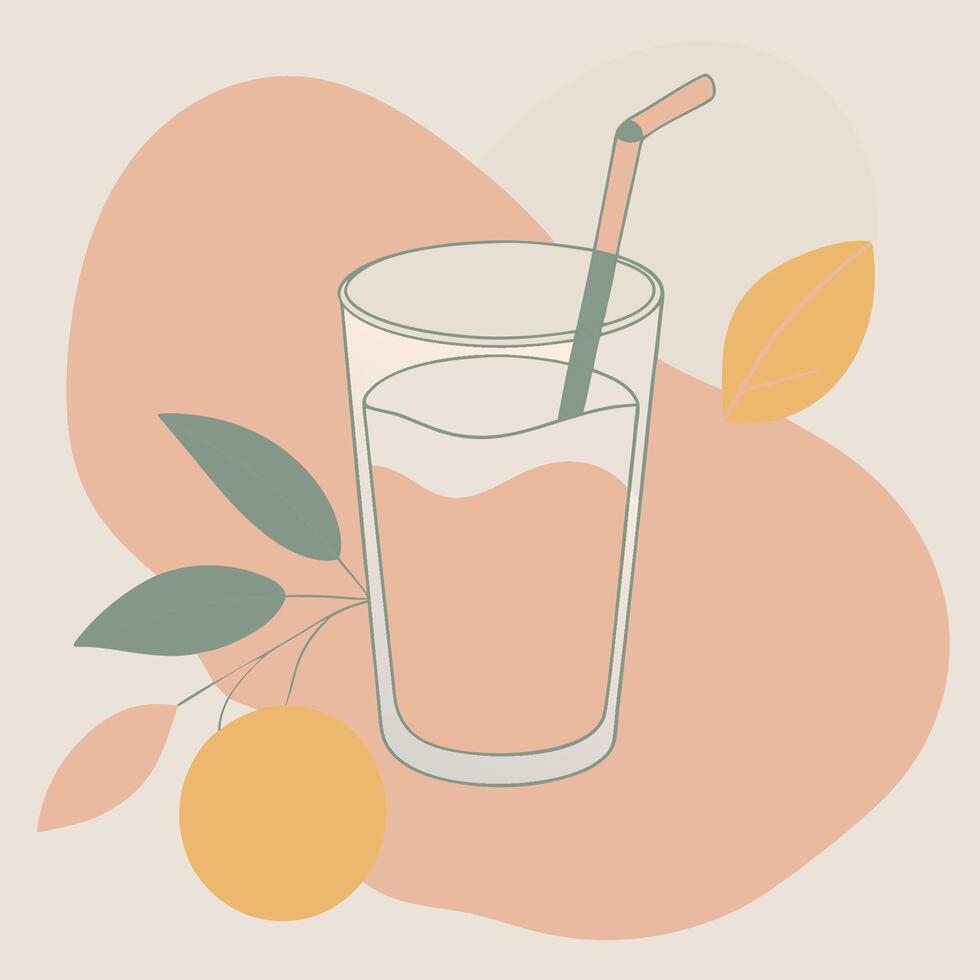 A glass of juice with a straw and an orange vector